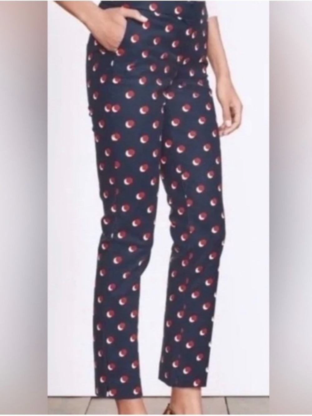 BODEN whimsy cottagecore navy red and white design pants size 12 NWT